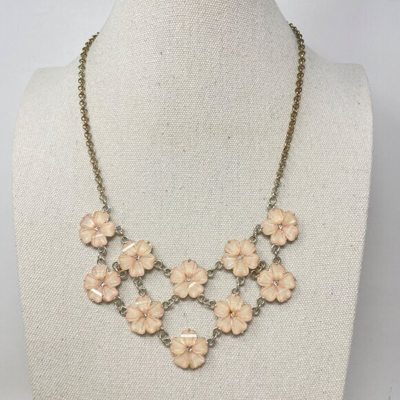 Floral Lucite Cluster Bib Necklace Iridescent Light Pink Silver-Tone Coquette‎ - Picture 1 of 10